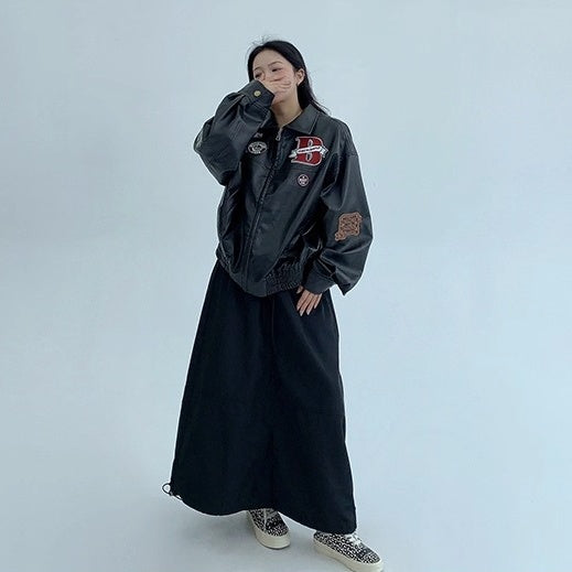 Vintage PU Leather Loose Embroidered Jacket OS2028