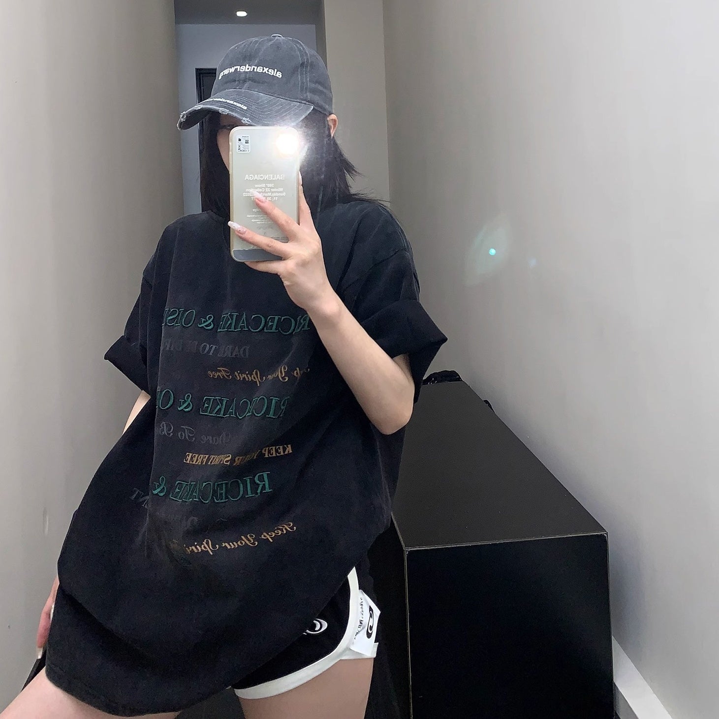 Old Letter Embroidery Loose Washed T-shirt OS2010