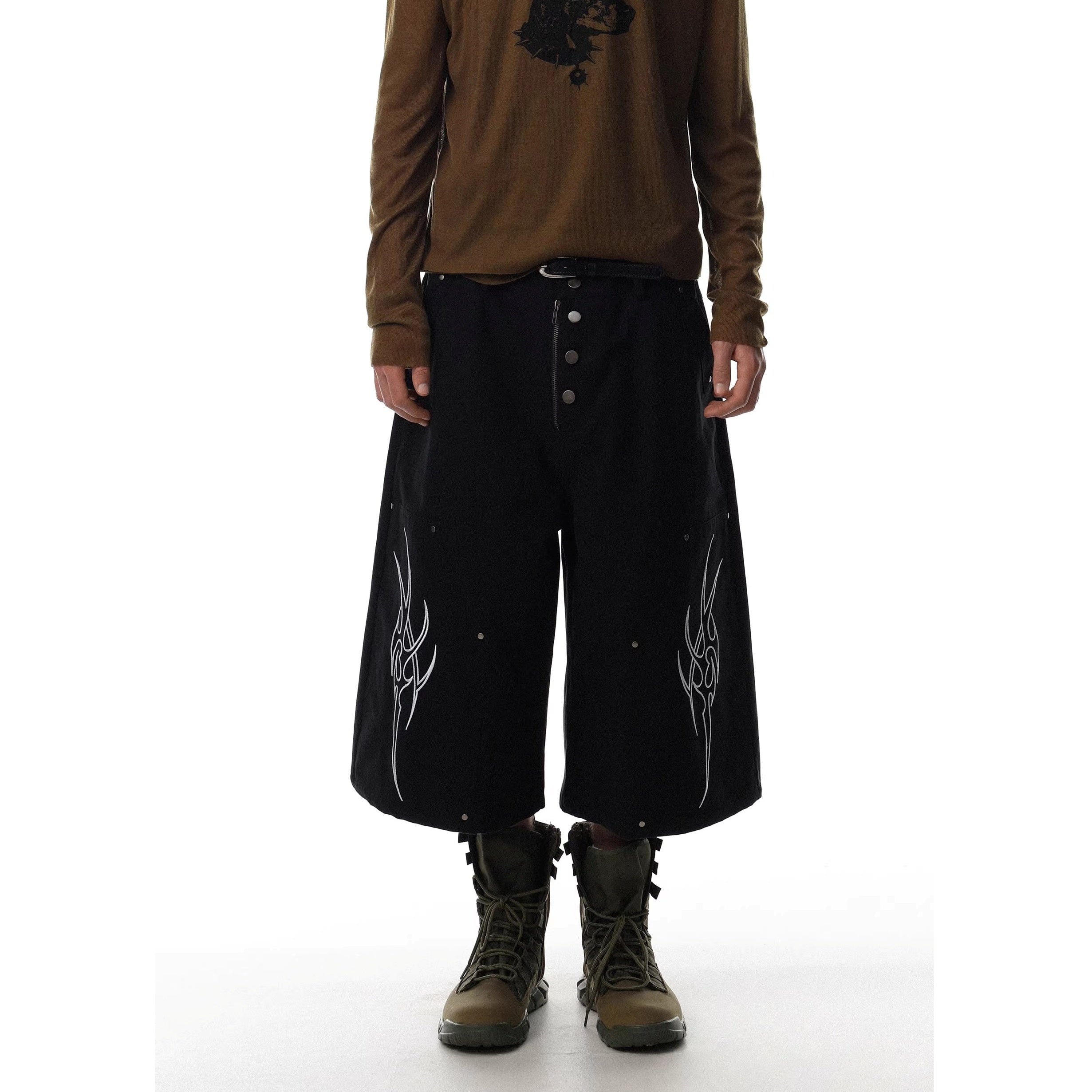 Deconstructed Design Wide-leg Cropped Pants MR8035