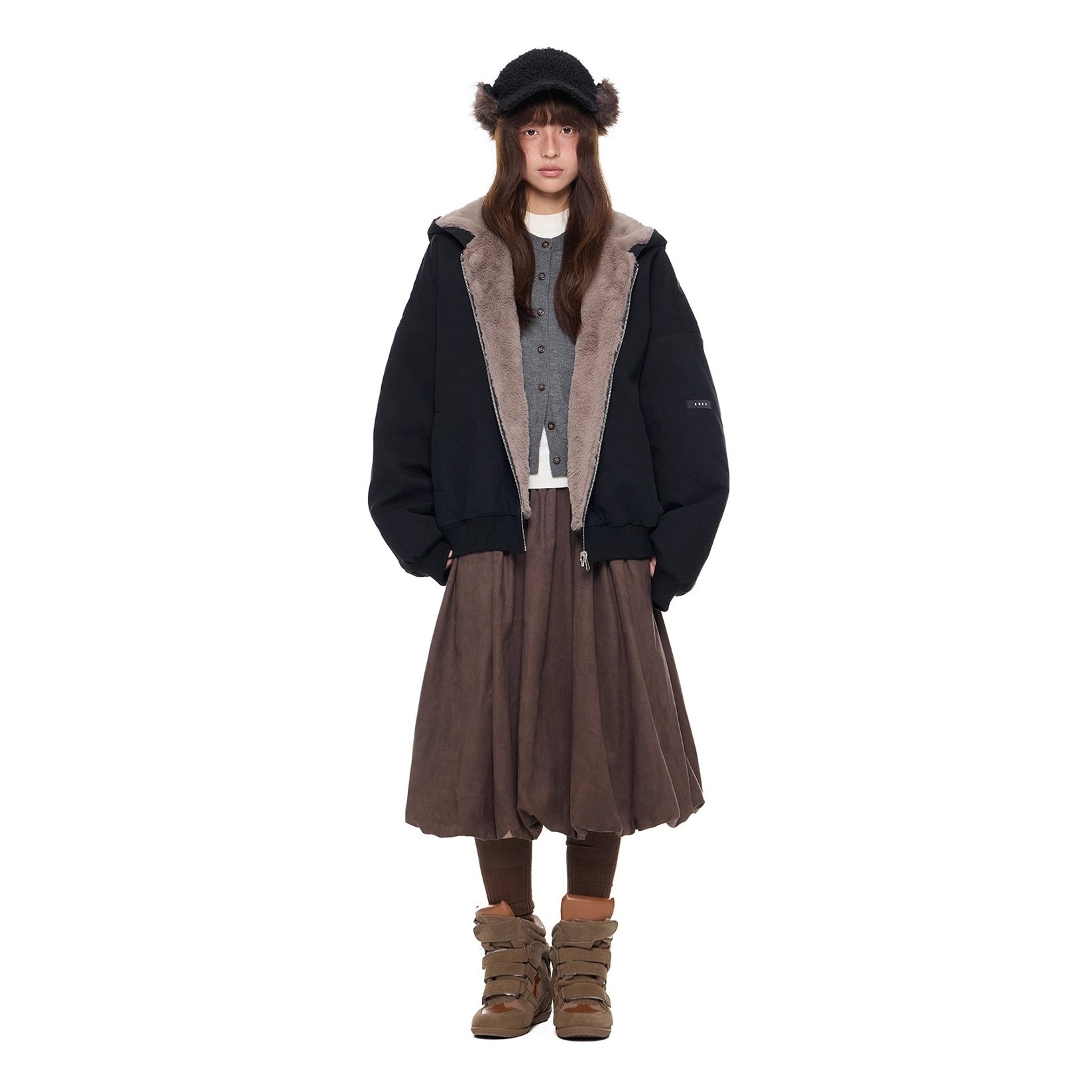 Imitation Fur Casual Hooded Jacket EZ244