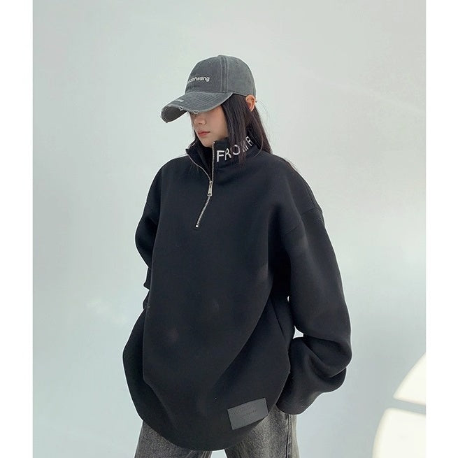 Embroidered Stand Collar Half-Zip Sweat OS2053