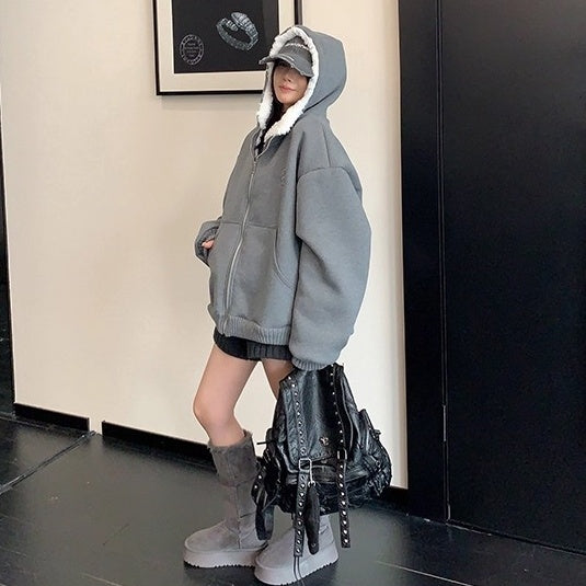 Inner Hairy Thickened Oversize Hooded Jacket OS2065