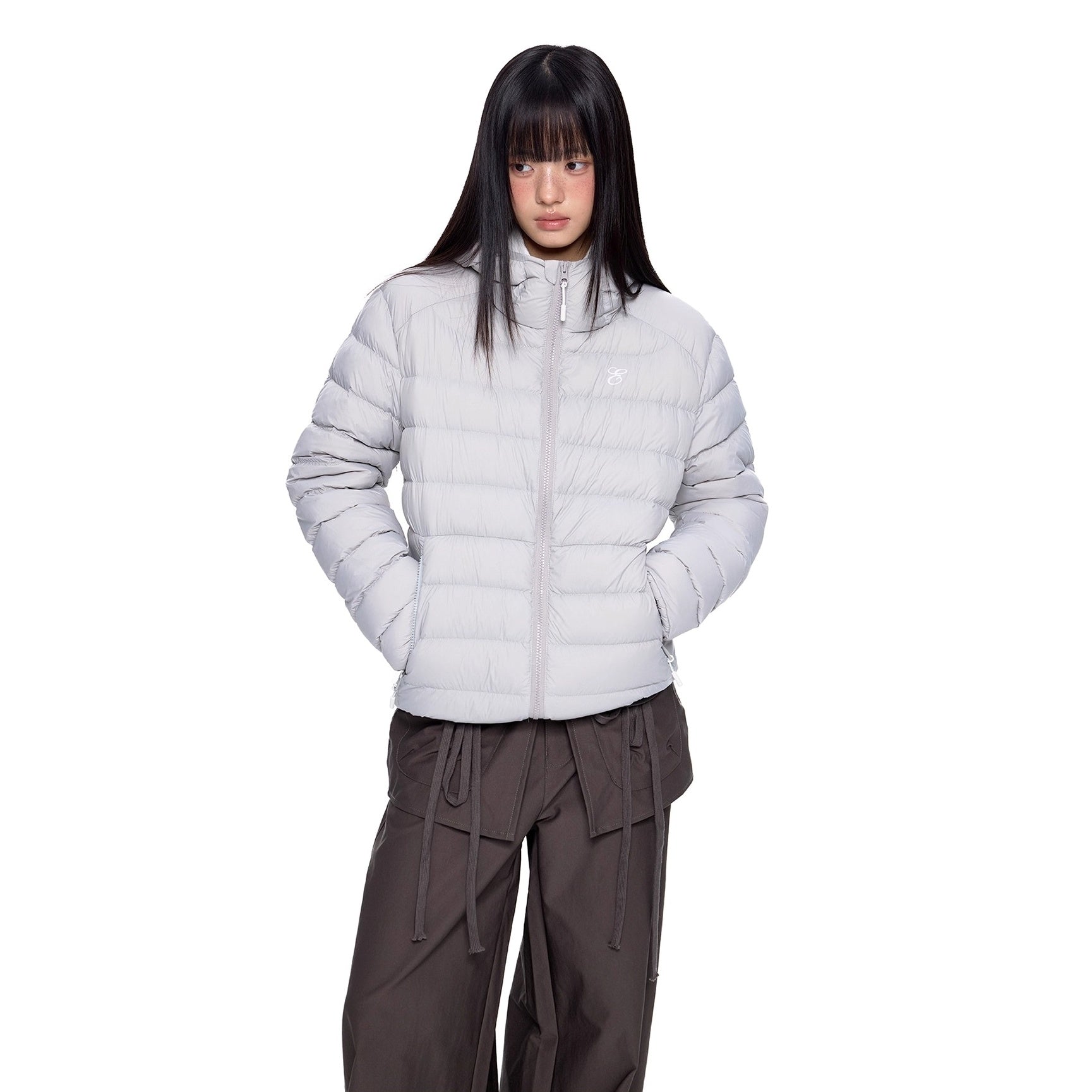 Rib Print Hooded Light Down Jacket EZ247
