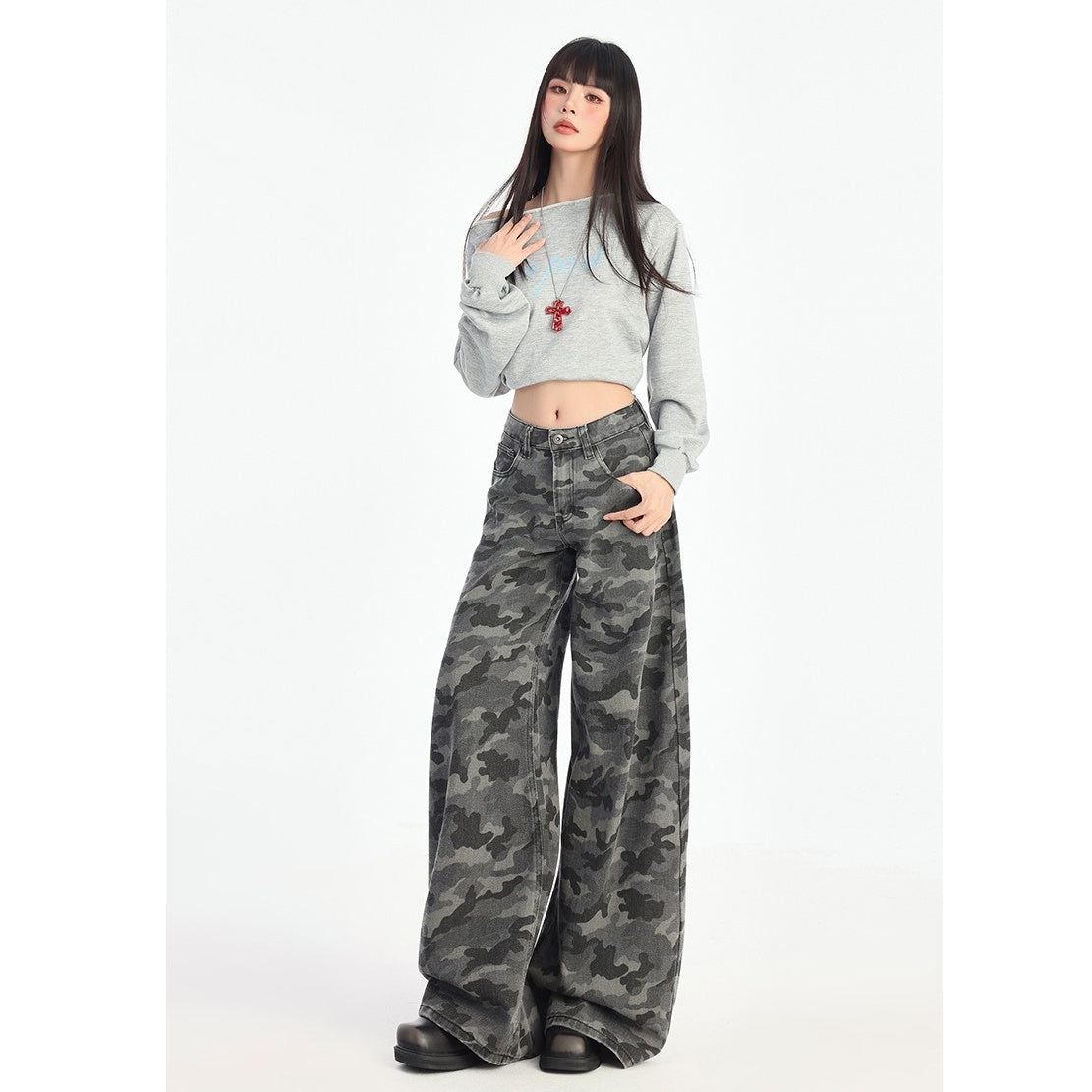 Camouflage Loose Straight Pants MW10162