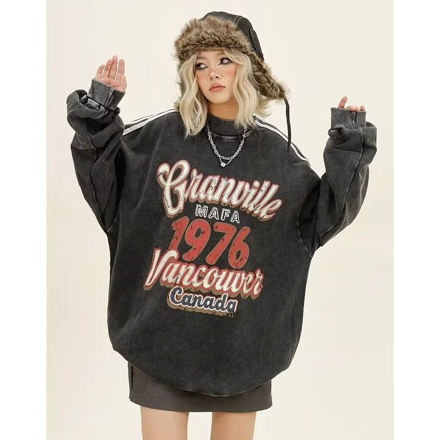 Three-bar Distressed Letter Print Sweat MW10382