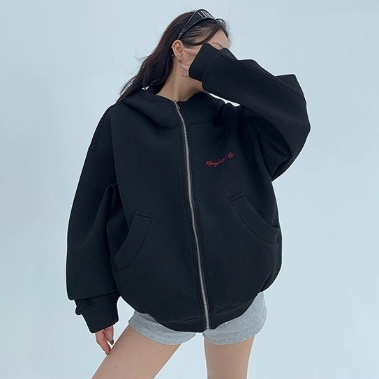 Embroidery Loose Vintage Short Hooded Jacket OS2027