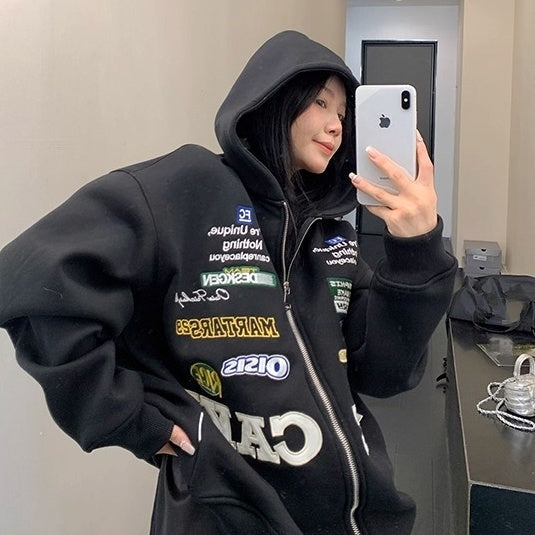 Racing Style Embroidery Hooded Jacket OS2047