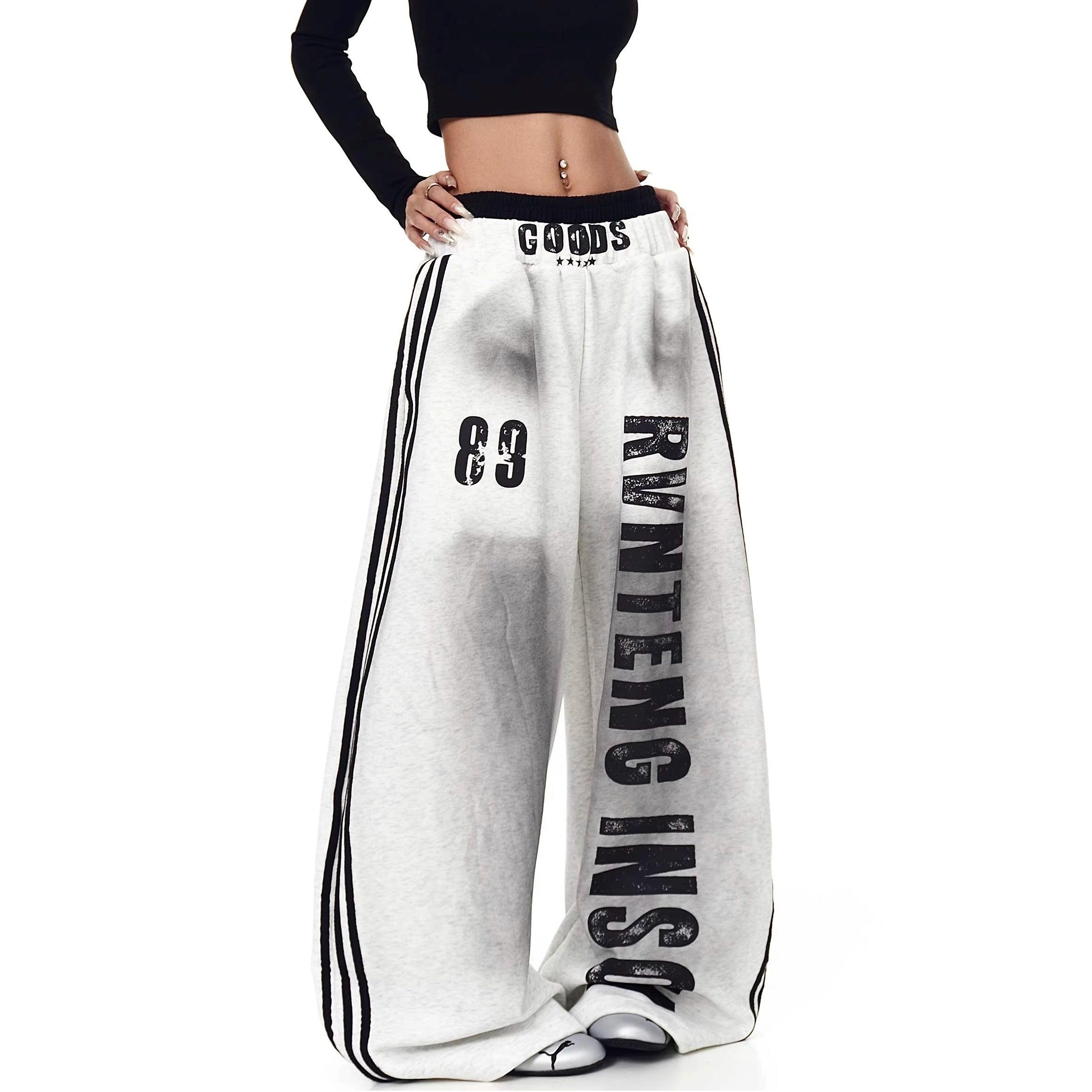 Double-waist Smuge Letter Printed Sweat Pants MW10385