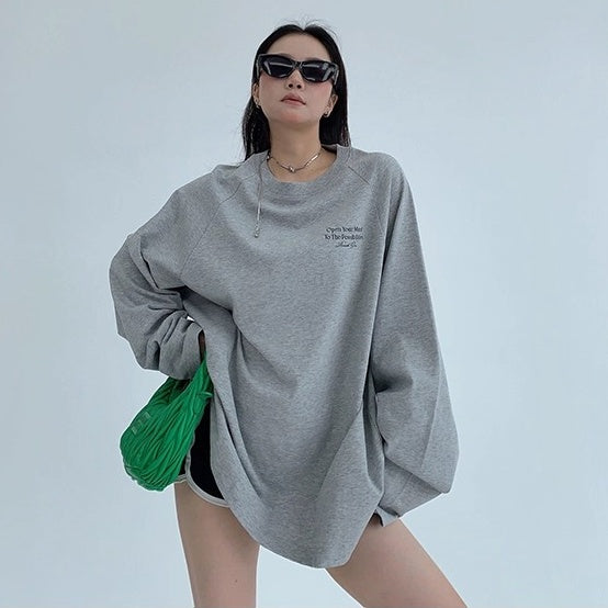 Relaxation Lazy Letter Print Long-sleeved T-shirt OS2036