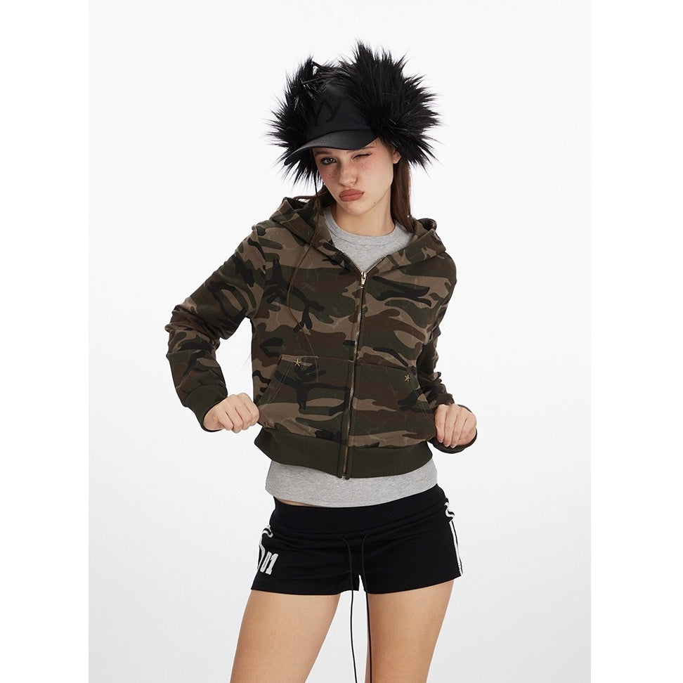 Camouflage Cropped Hooded Jacket NR7010