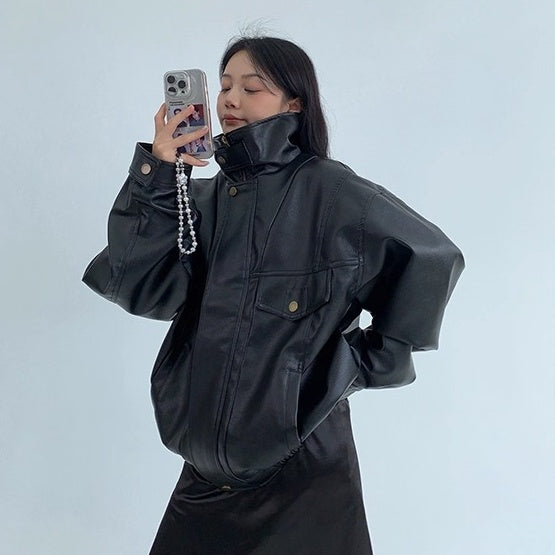 PU Leather Wide Silhouette Biker Jacket OS2024