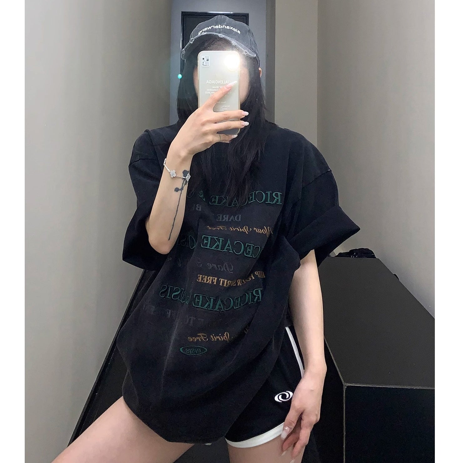 Old Letter Embroidery Loose Washed T-shirt OS2010