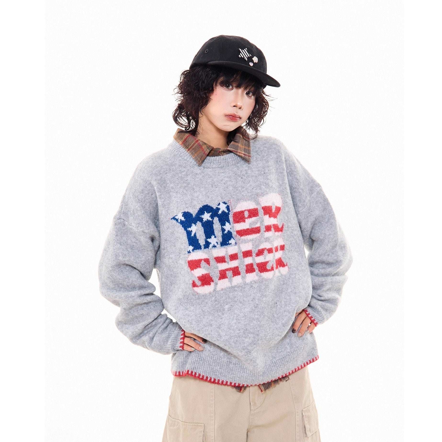 American Retro Letter Knitted Sweater MW10277
