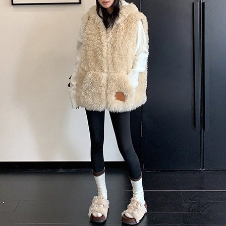 Fur Touch Loose Hooded Vest OS2063