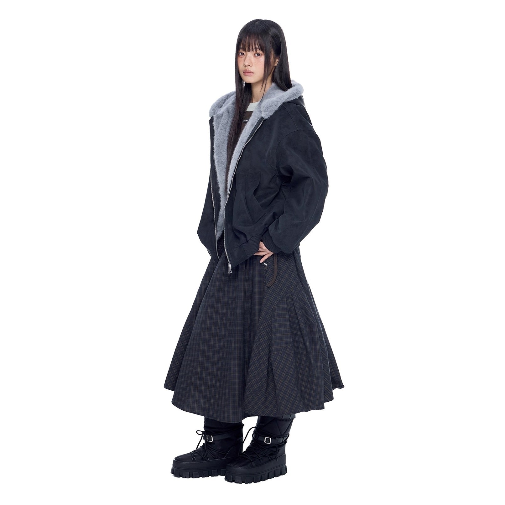 Carving Fur Collar Hooded Zip Jacket EZ300