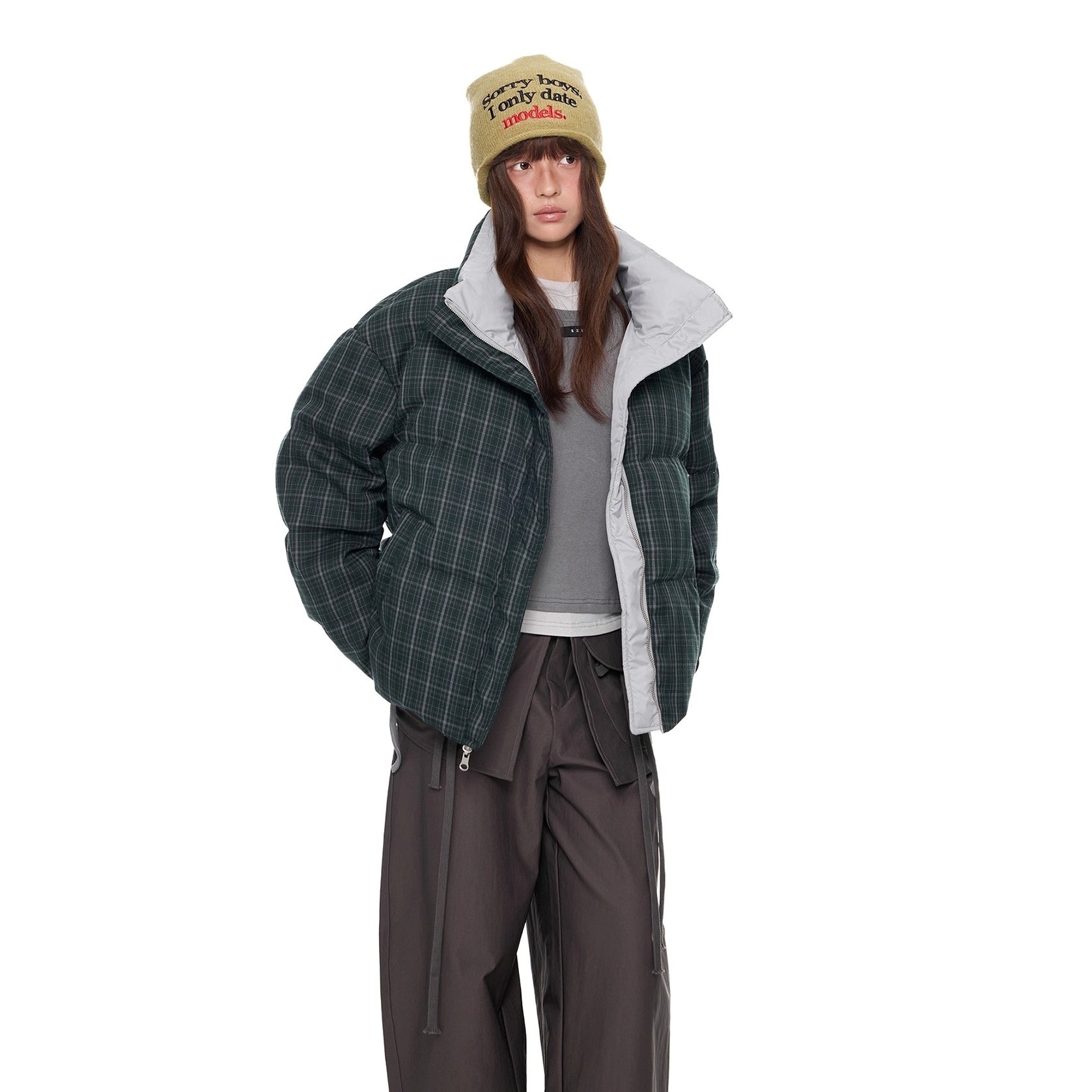 Reversible Plaid Down Jacket EZ299