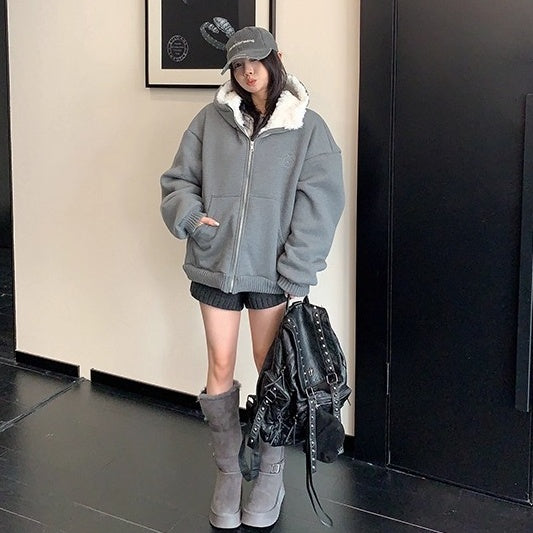 Inner Hairy Thickened Oversize Hooded Jacket OS2065