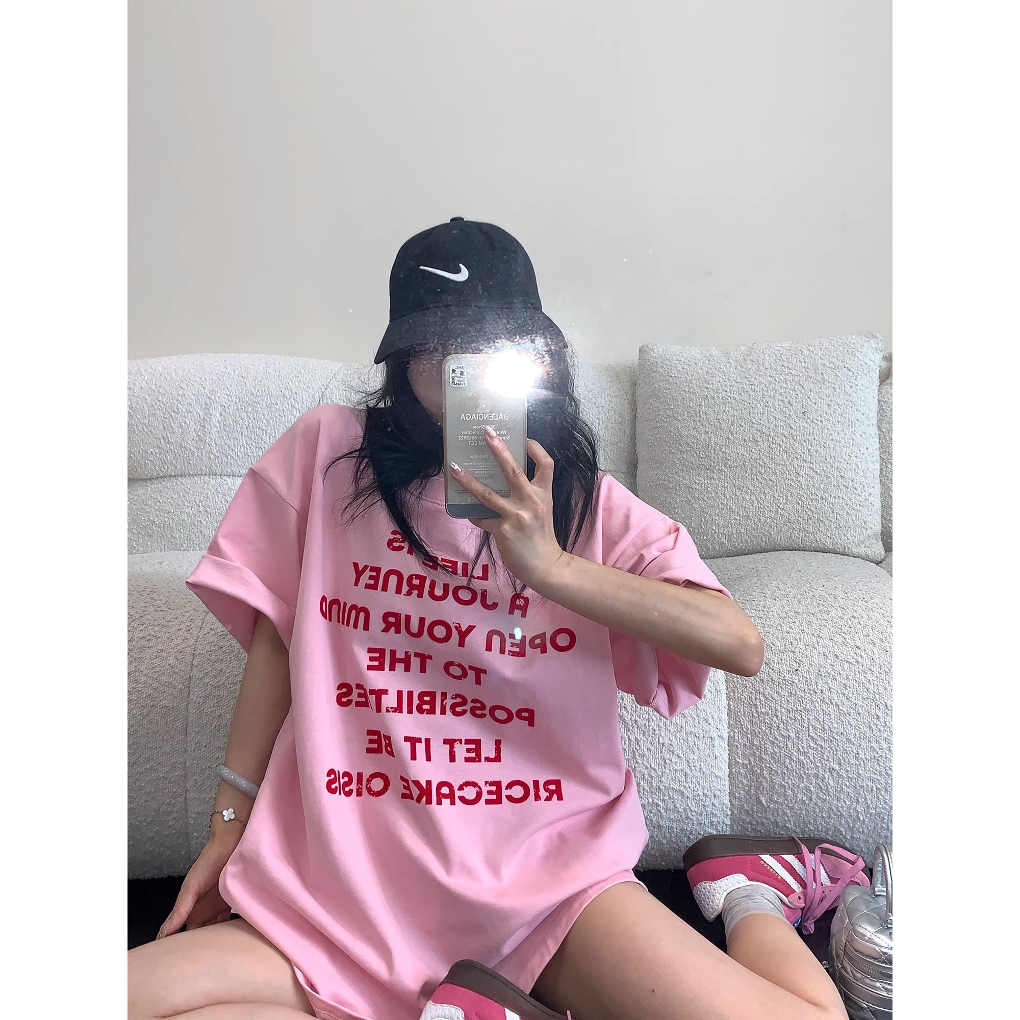 Flocking Red Letter Print T-Shirt MW10174