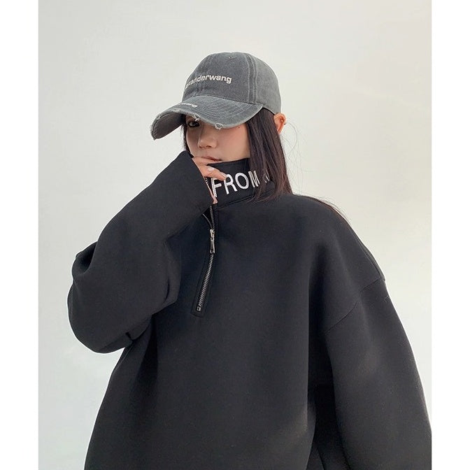 Embroidered Stand Collar Half-Zip Sweat OS2053