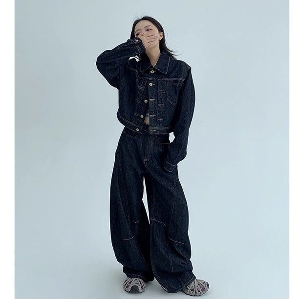 【上下別売り】Cropped Denim Jacket + Wide Curve Jeans MW10243
