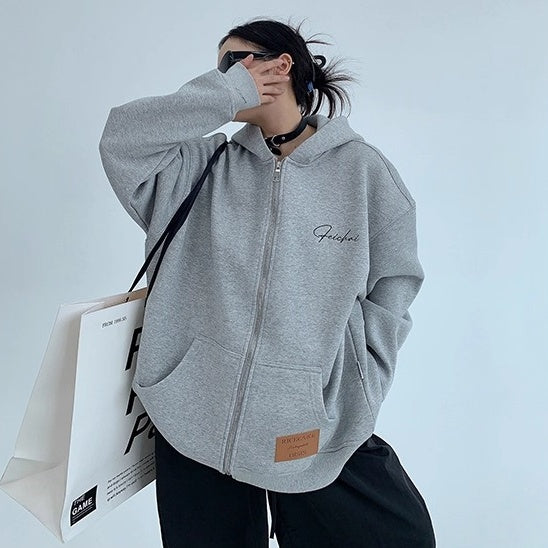 Back Letter Embroidery Hooded Jacket OS2051