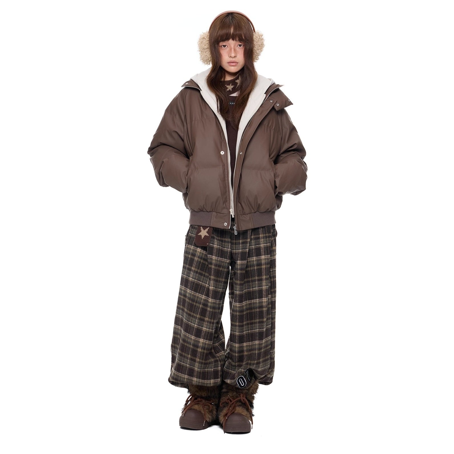 Contrast Color Hooded PU Leather Jacket EZ286