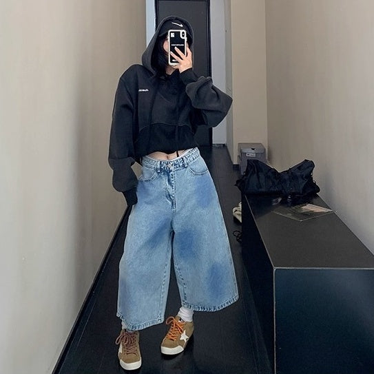 Washed Distressed Cropped Hoodie OS2023