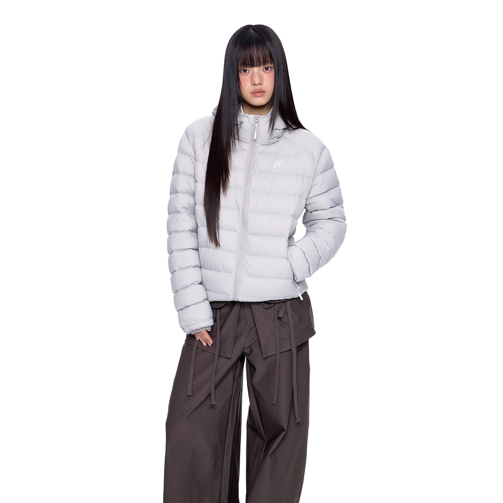 Rib Print Hooded Light Down Jacket EZ247