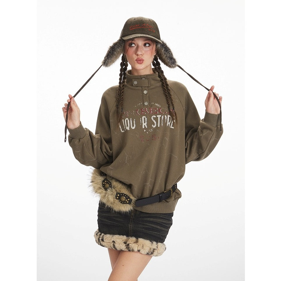 Mock Neck Print Sweat NR7007