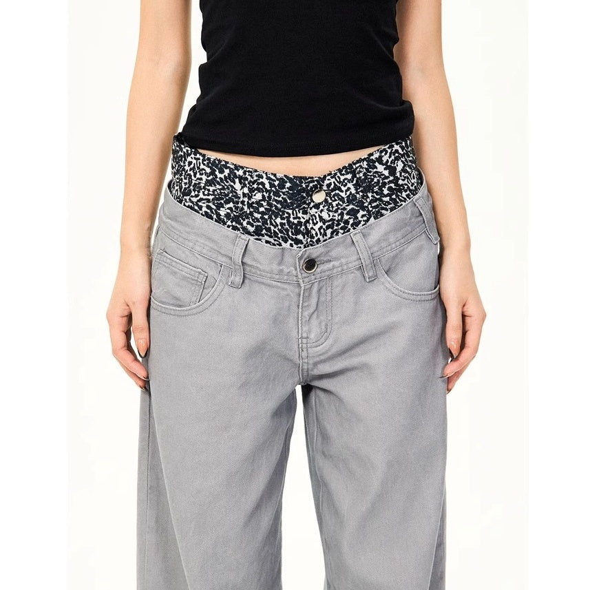 Leopard Print Double-Waist Loose Jeans MW10166