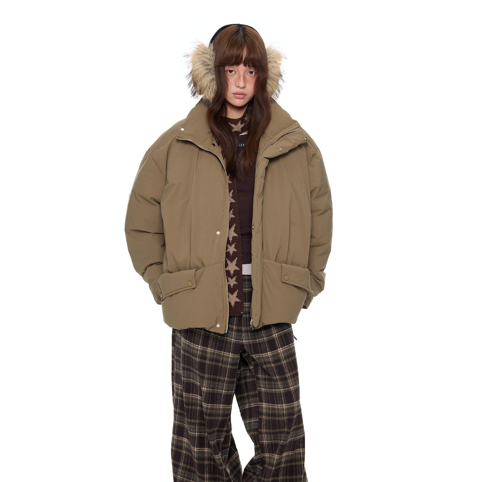 Design Pocket Stand Collar Down Jacket EZ296