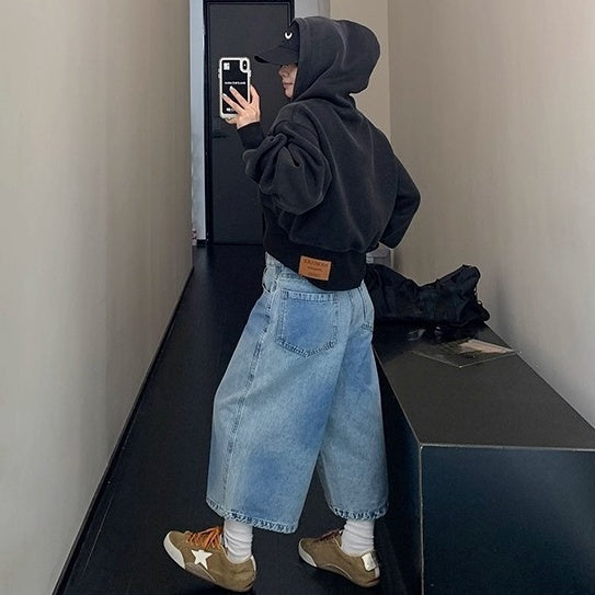Washed Distressed Cropped Hoodie OS2023
