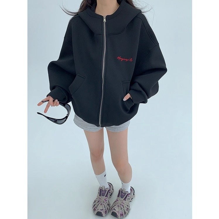 Embroidery Loose Vintage Short Hooded Jacket OS2027