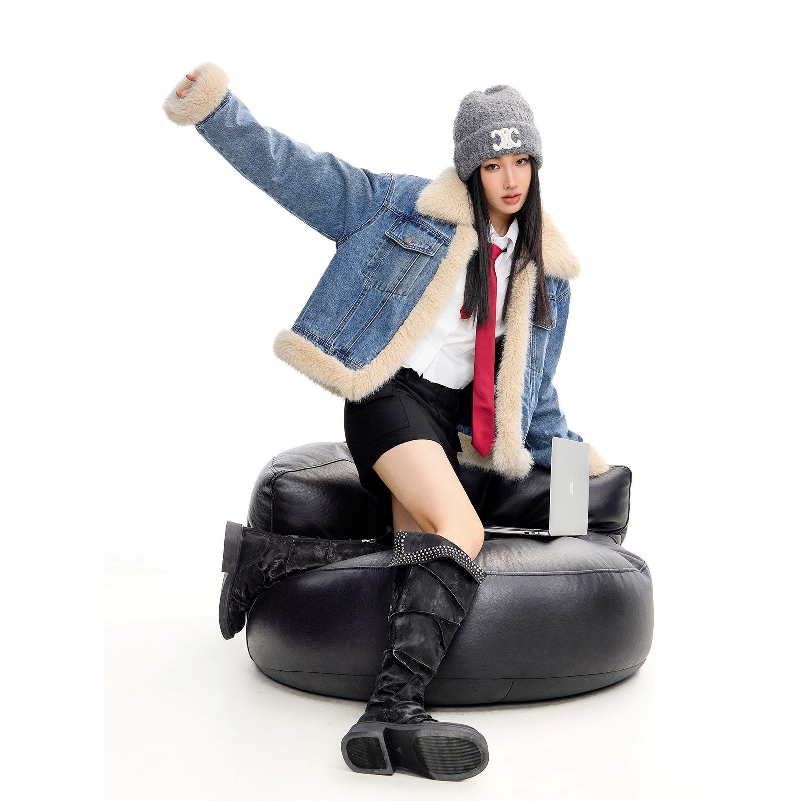Fur Collar Denim Jacket IC9121