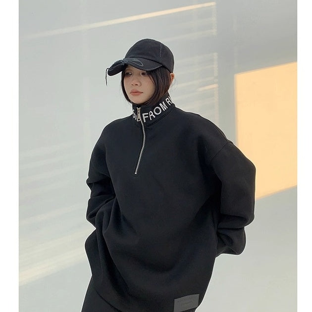 Embroidered Stand Collar Half-Zip Sweat OS2053