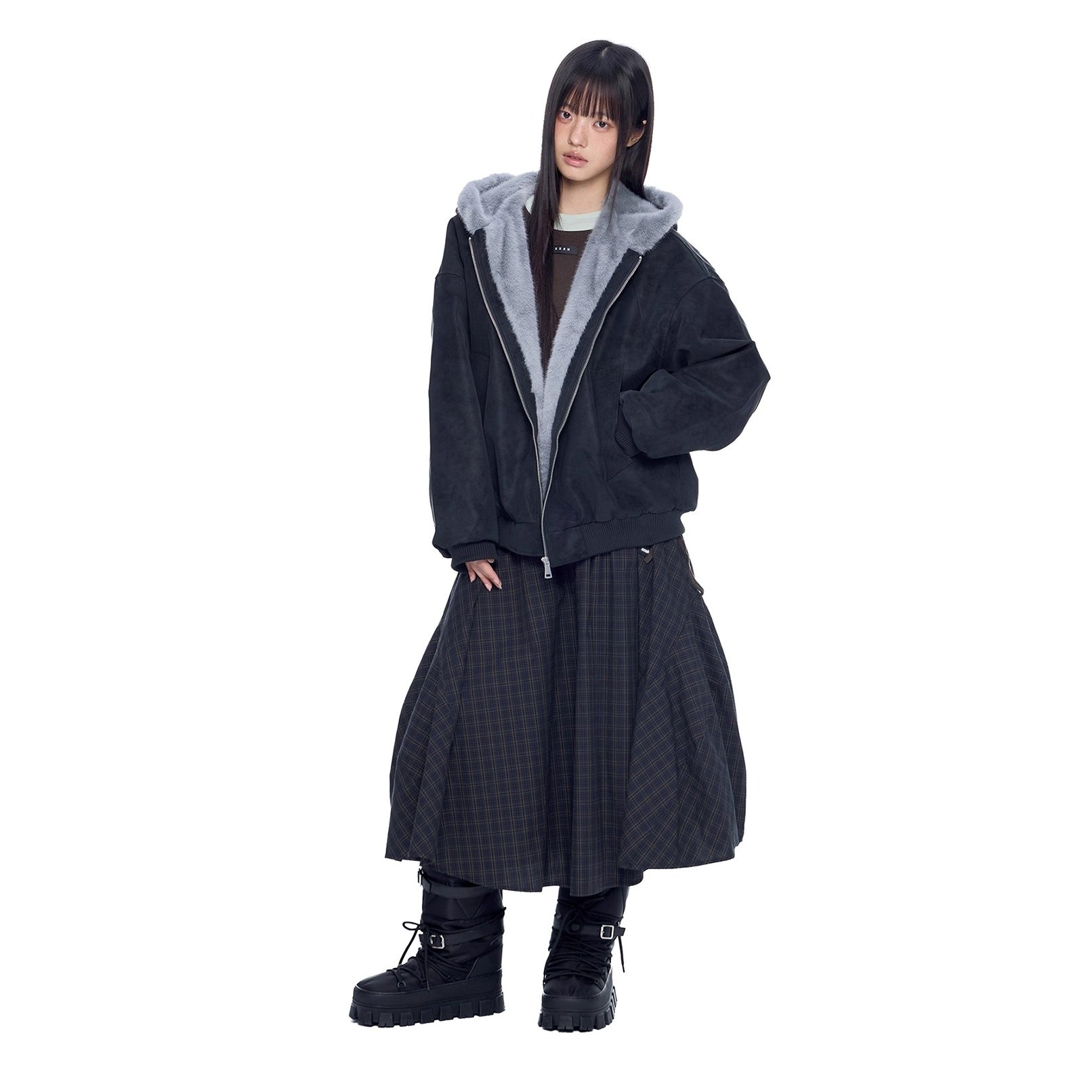 Carving Fur Collar Hooded Zip Jacket EZ300