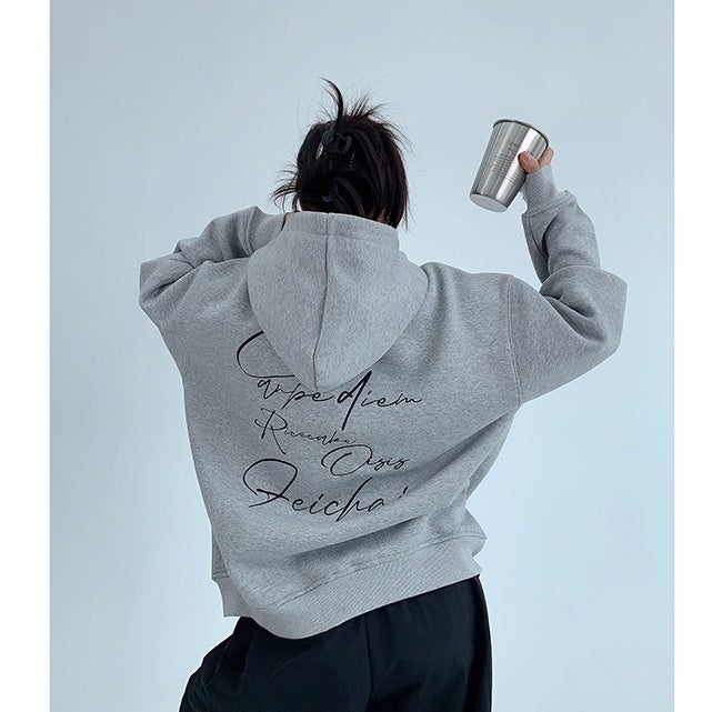 Back Letter Embroidery Hooded Jacket OS2051