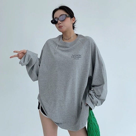 Relaxation Lazy Letter Print Long-sleeved T-shirt OS2036