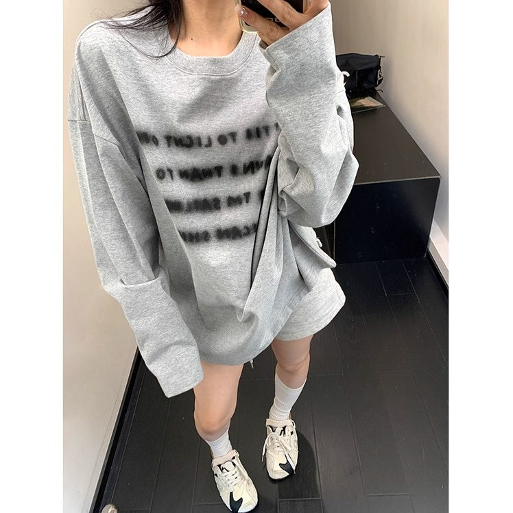 Smudged Letter Print Long Sleeves T-shirt OS2034