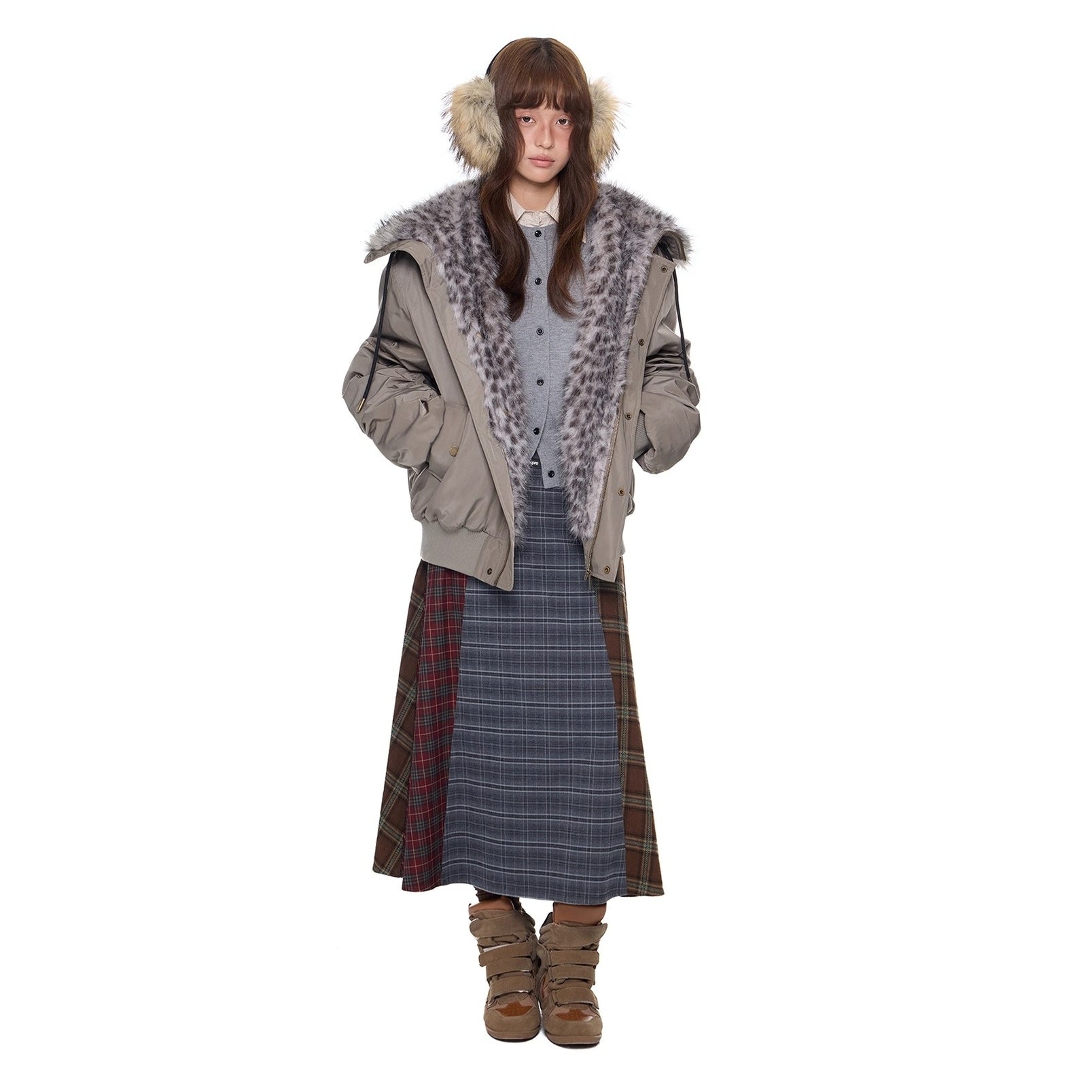 Leopard Liner Fur Short Hooded Jacket EZ273