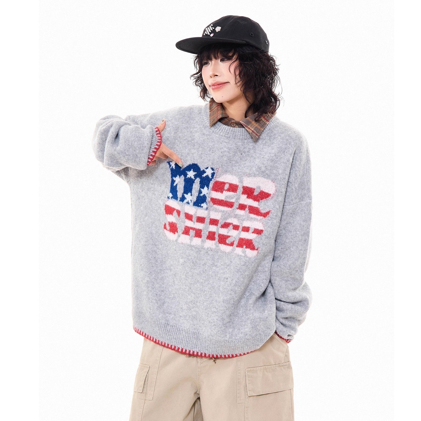 American Retro Letter Knitted Sweater MW10277