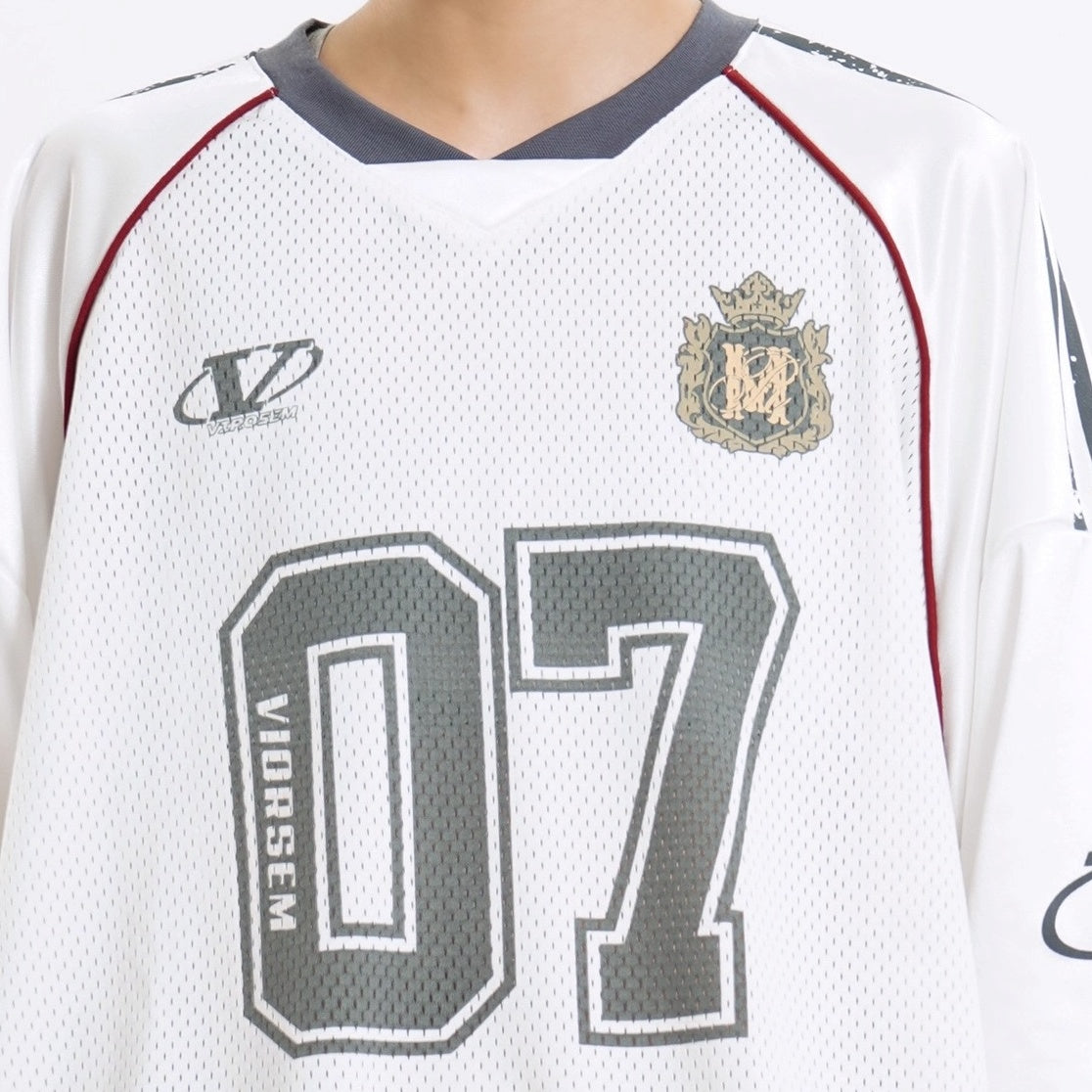 Letter Print V-Neck Mesh Long Sleeve T-Shirt MW10255
