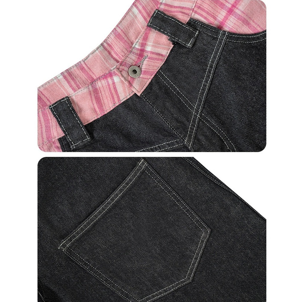 Check-panelled Curve Buggy Jeans MW10234