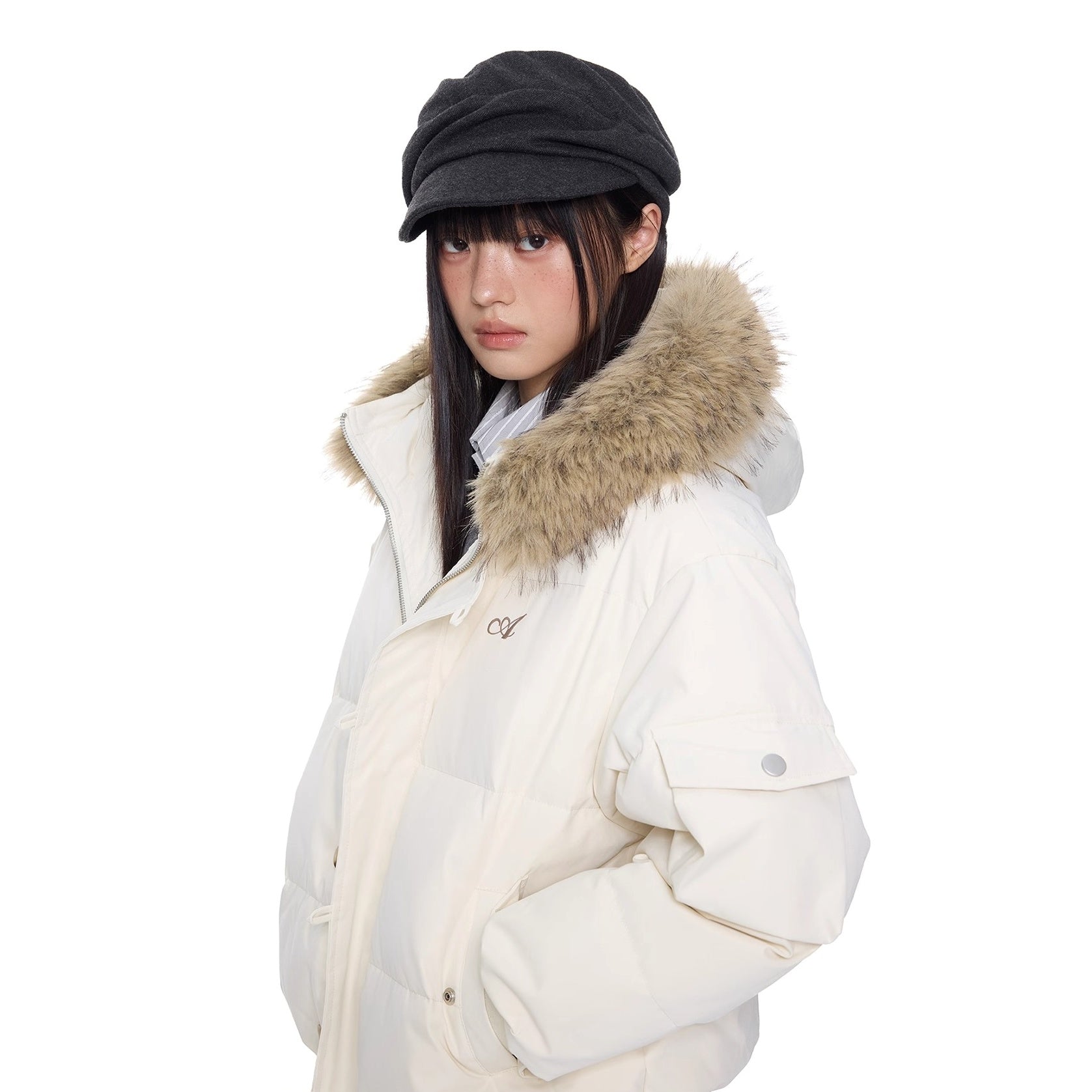 Large Fur Collar Hooded Down Jacket EZ301