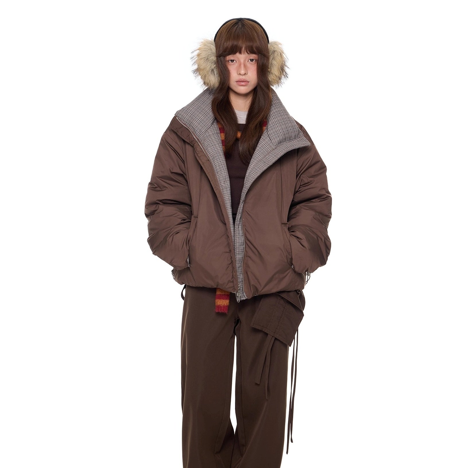 Reversible Plaid Down Jacket EZ299