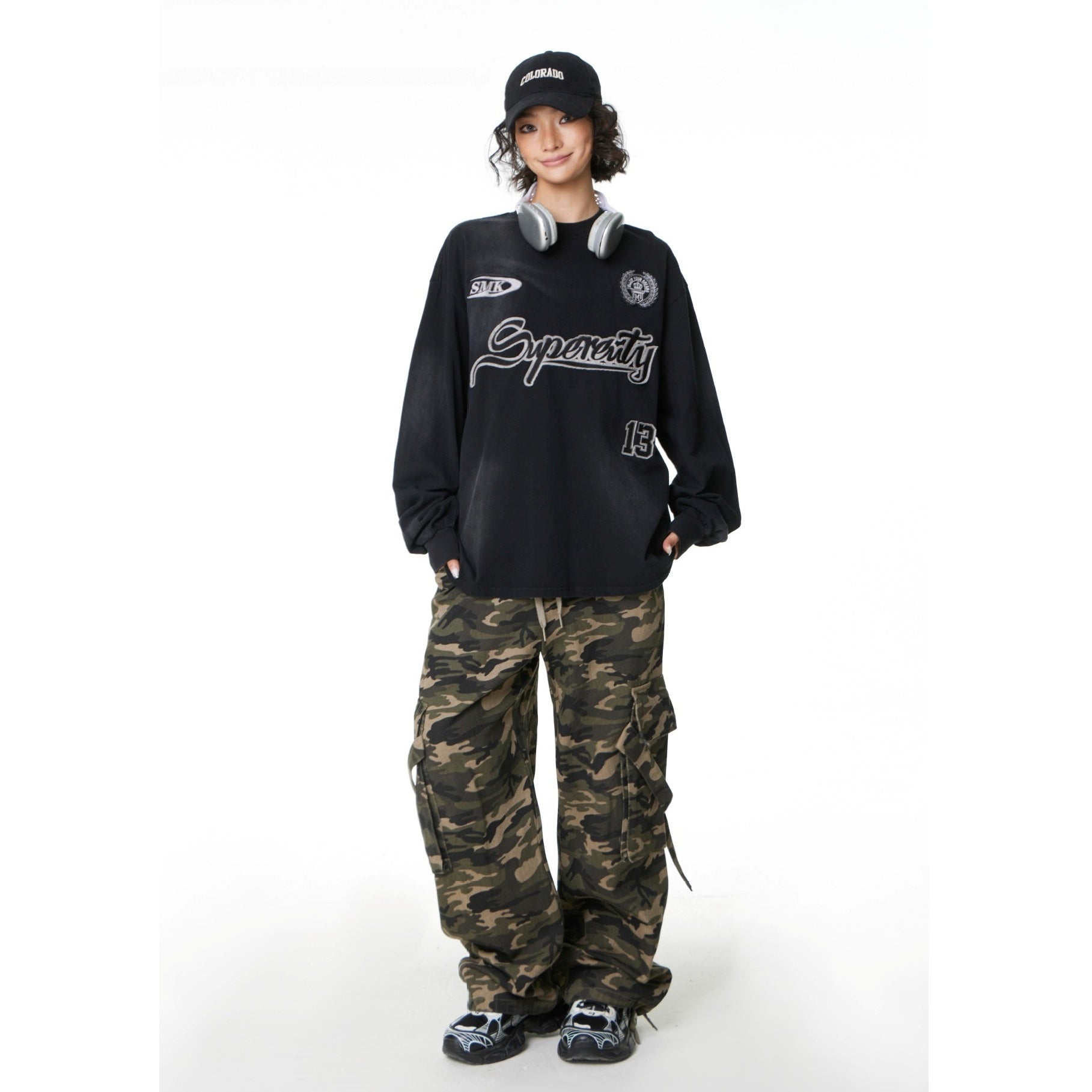 Washed Patch Embroidered Long-Sleeve T-shirt MW10246