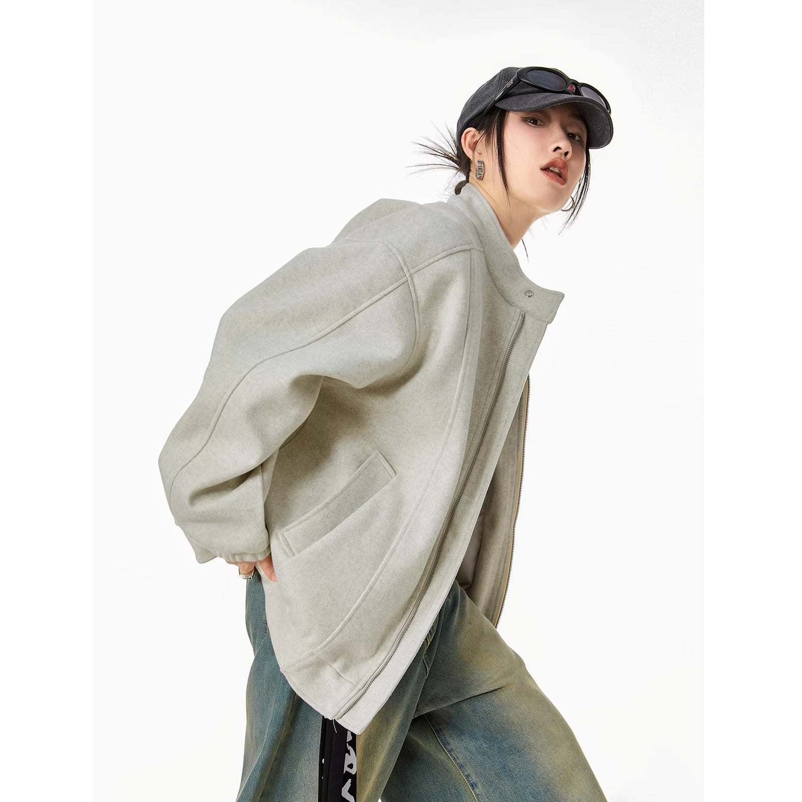 Embroidered Stand Collar Zip Jacket IC9119
