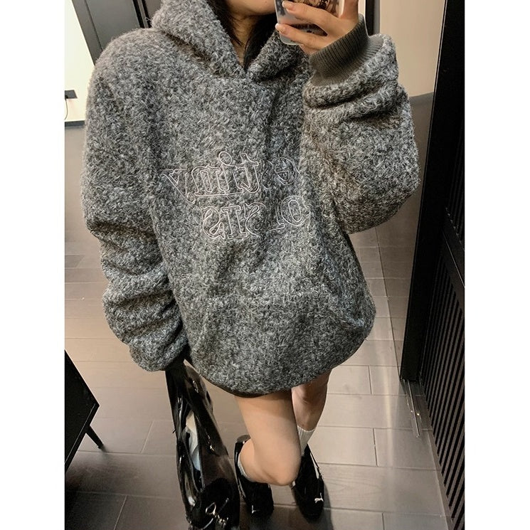 Letter Stitch Oversize Boa Hoodie OS2061