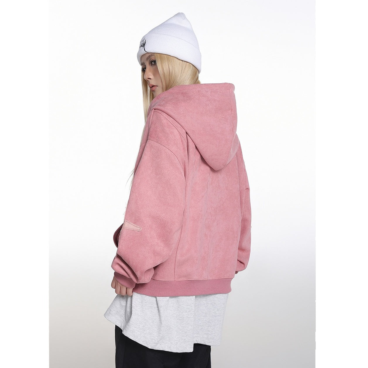Embroidered Zipper Suede-Like Sweat Parka MW10391