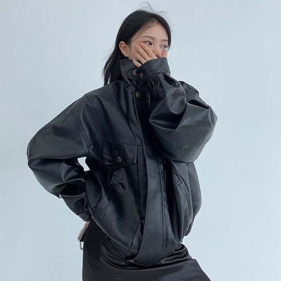 PU Leather Wide Silhouette Biker Jacket OS2024